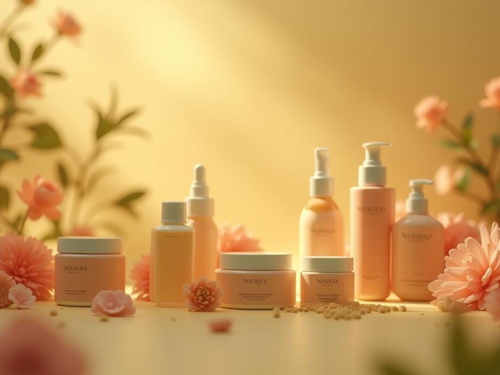 Luxurious handmade cosmetic hamper with floral background
